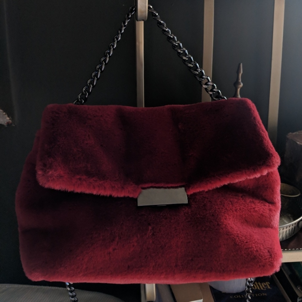 Red faux fur purse